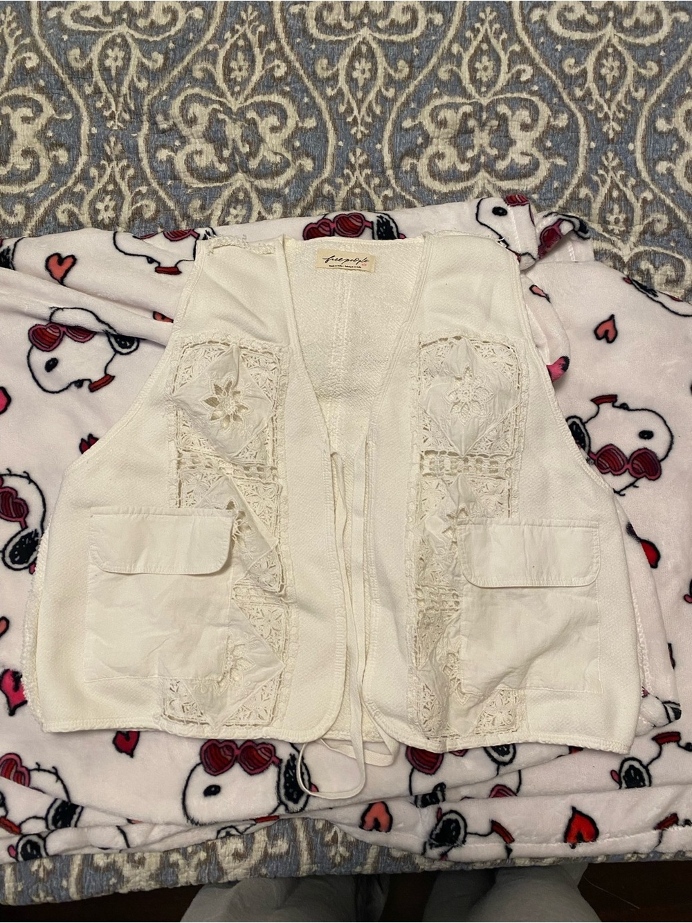 Free People Cream Lace-Embellished Tie-Front Vest